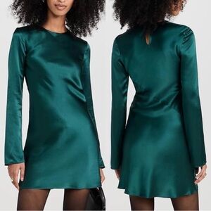 Amanda Uprichard Lissie Silk Long Sleeve Dress in Conifer (Green) Sz. XS Sz. 0